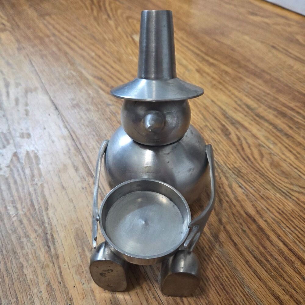 Vintage Eddie Bauer Heavy Metal Snowman Votive Tealight Candle Holder 5.5"